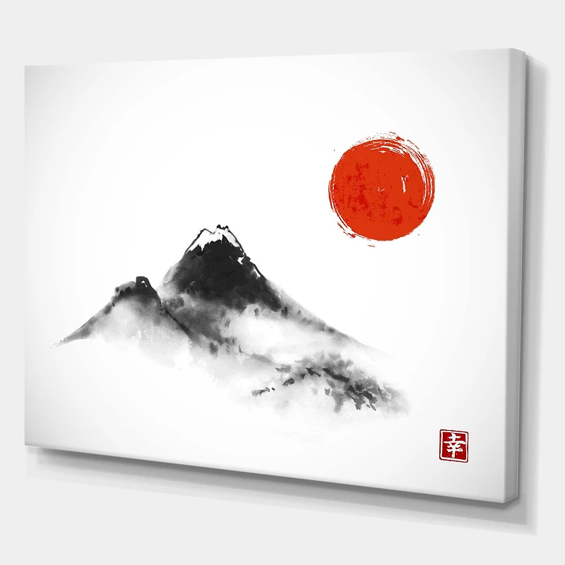 Designart - Japanese Red Moon In Traditional Sumi-e Painting III