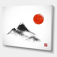 Designart - Japanese Red Moon In Traditional Sumi-e Painting III