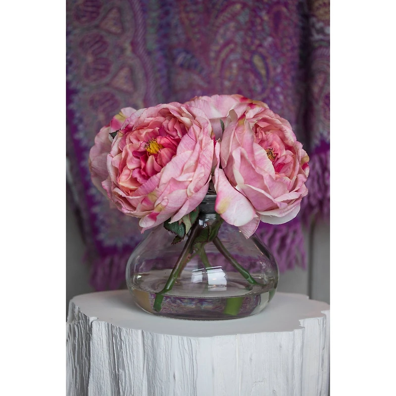 8" Pink Fancy Rose In Glass Vase