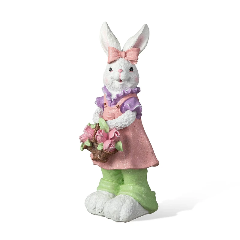 Glitzhome® 17.5" Easter Bunny Girl with Flower Basket Table Décor