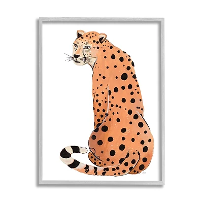 Stupell Industries Orange Jungle Cat Bold Spots Safari Animal in Gray Frame Wall Art