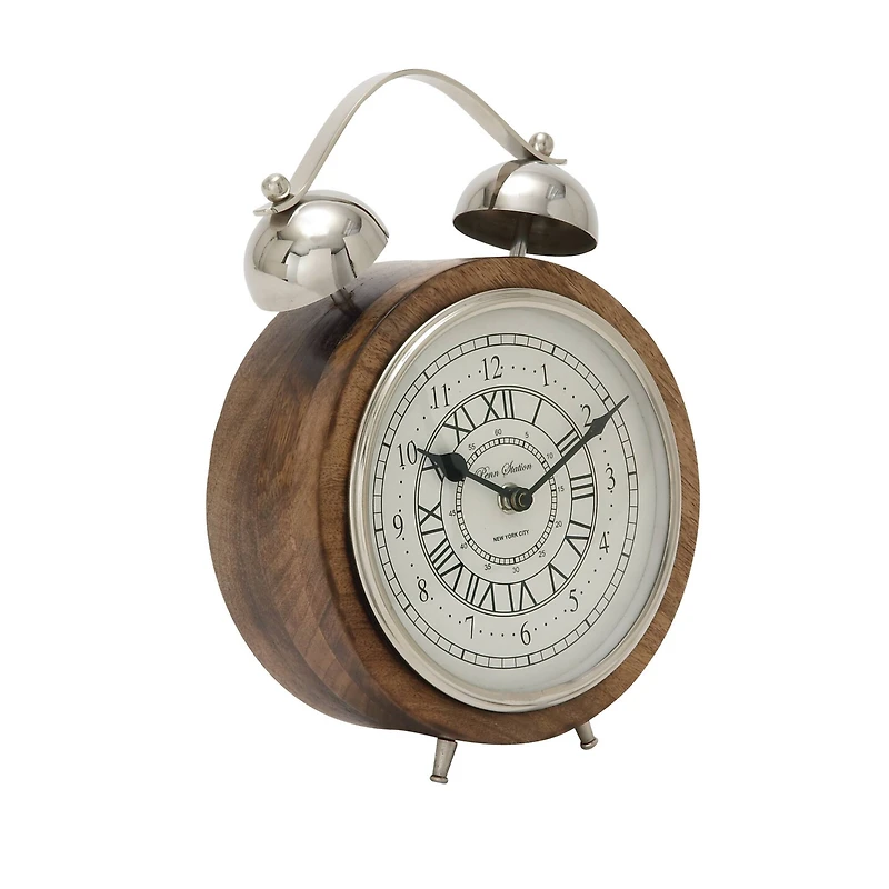 The Novogratz 10" Brown Mango Wood & Aluminum Clock