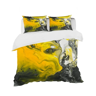 Designart 'Acrylic Marble with Yellow and Black' Modern & Contemporary Bedding Set