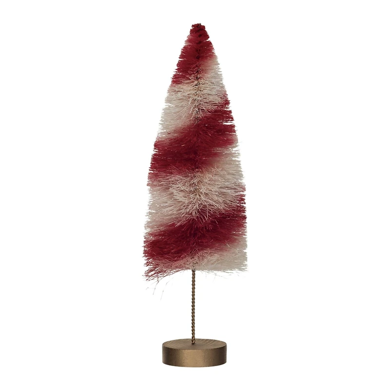 Hello Honey® 11" Red and Cream Striped Sisal Bottle Brush Swirled Tree with Wood Base