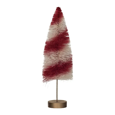 Hello Honey® 11" Red and Cream Striped Sisal Bottle Brush Swirled Tree with Wood Base