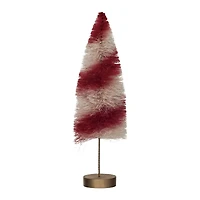 Hello Honey® 11" Red and Cream Striped Sisal Bottle Brush Swirled Tree with Wood Base