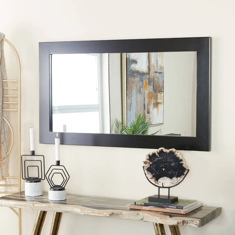 42" Black Rectangle Wood Contemporary Wall Mirror
