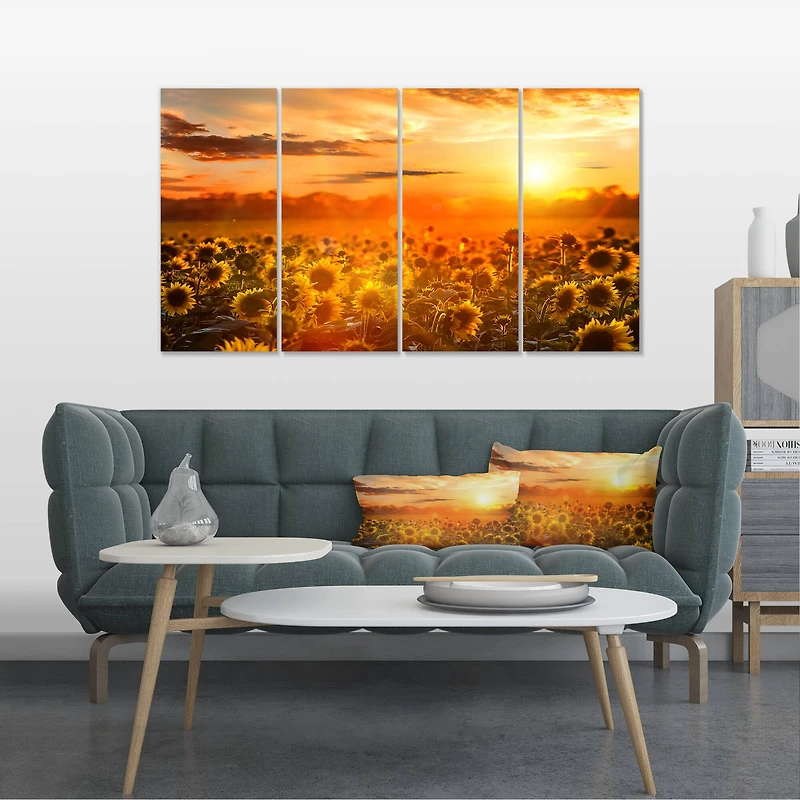 Designart - Yellow Sunset over Sunflowers