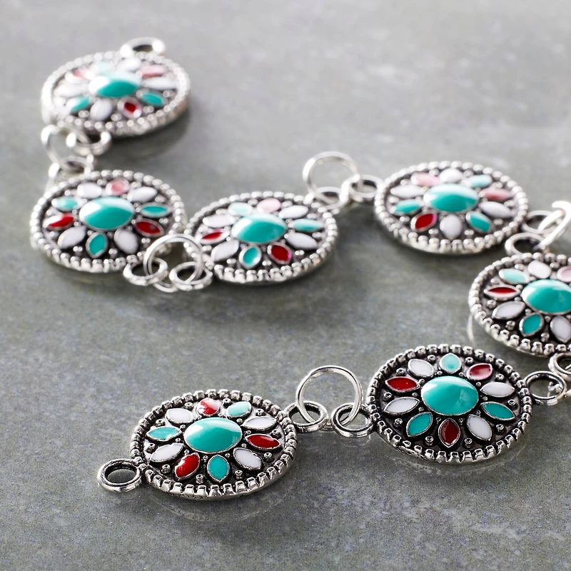 12 Packs: 7 ct. (84 total)  Turquoise Flower Enamel Metal Connectors, 15mm by Bead Landing™