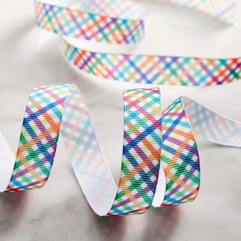 5/8'' x 7 yd. Rainbow Plaid Ribbon by Celebrate It®