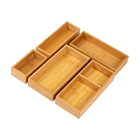 Mind Reader 5-Piece Bamboo Drawer Organizer Set, Stackable Storage Trays for Kitchen, Bathroom, Office, Makeup & Jewelry, Rayon from Bamboo, Brown