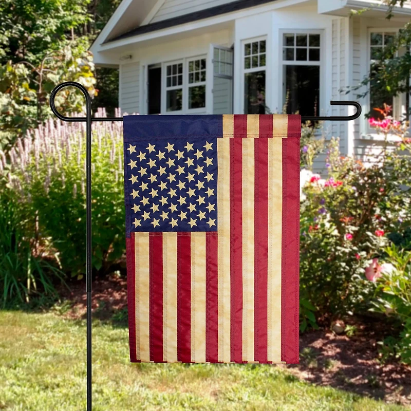 18" Embroidered Tea-Stained American Garden Flag