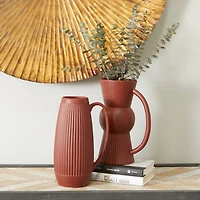 The Novogratz Set of 2" Maroon Stoneware Contemporary Vase 12" x 7" x 5"