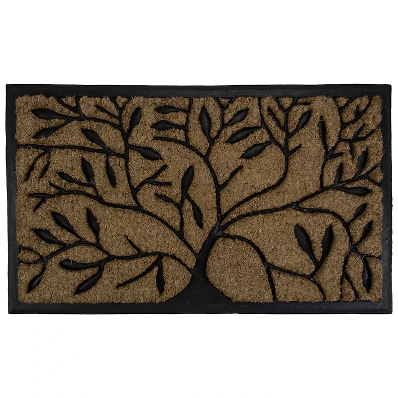 Black & Natural Tree of Life Coir Door Mat