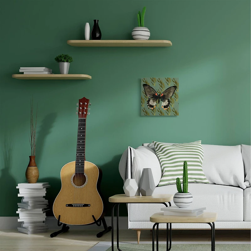 Stupell Industries Butterfly On Gold Pattern Abstract Design Canvas Wall Art