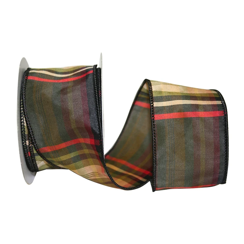 JAM Paper 2.5" x 10yd. Taffeta Wired Plaid Ribbon