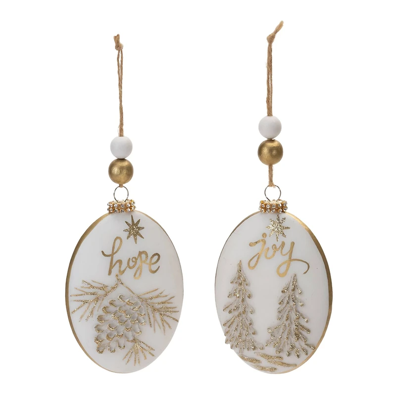 Hope & Joy Glittered Glass with Wood Beads Ornament Set