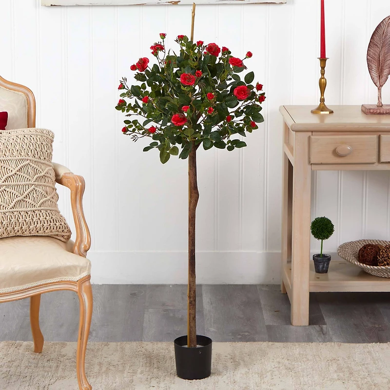 3ft. Potted Red Rose Topiary Silk Tree