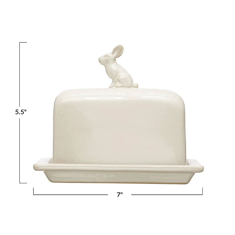 Hello Honey® 7" White Rabbit Stoneware Butter Dish