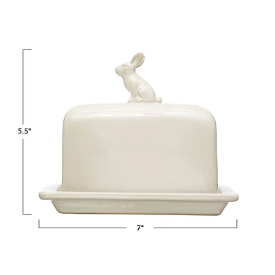 Hello Honey® 7" White Rabbit Stoneware Butter Dish