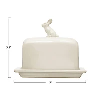 Hello Honey® 7" White Rabbit Stoneware Butter Dish