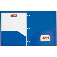 JAM Paper Primary Color Heavy Duty Plastic 3-Hole School Folders with Pockets, 6ct.