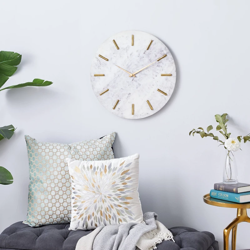 CosmoLiving by Cosmopolitan 20" White Marble Contemporary Wall Clock
