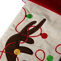 Glitzhome® 21" LED Embroidered Reindeer Linen Christmas Stocking
