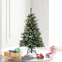 4.5ft. Pre-Lit Snow Tipped Pine & Berry Artificial Christmas Tree, Warm White LED Lights