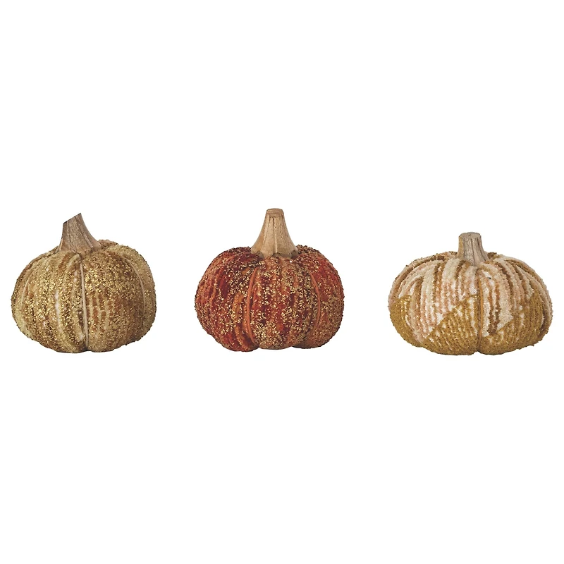 Hello Honey® Cotton and Fabric Chenille Pumpkin, 3 Piece