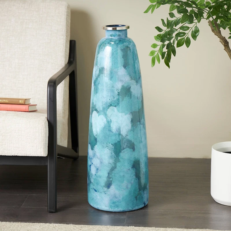 30" Teal Glass Handmade Vase
