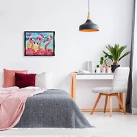 Stupell Industries Holiday Lights Flamingos Beach Framed Floater Canvas Wall Art