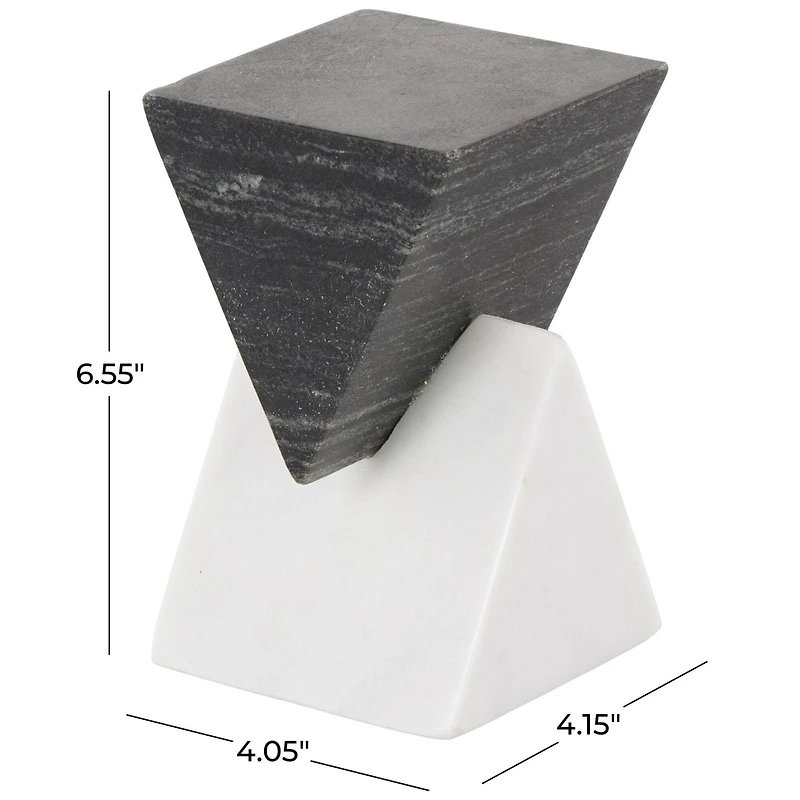 6.5" White & Black Marble Geometric Stacked Pyramid Sculpture