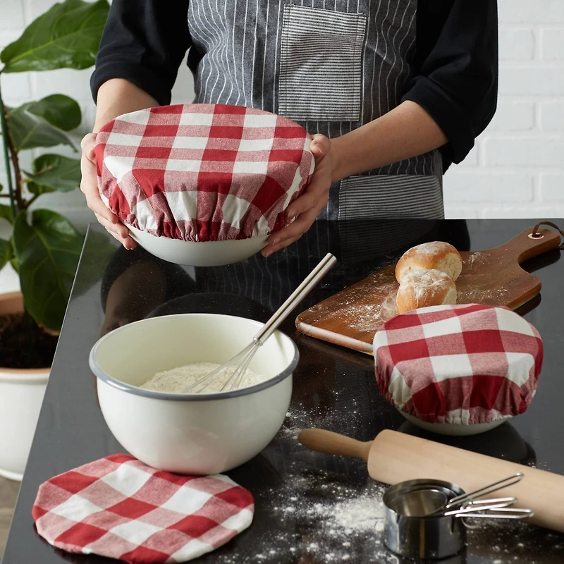 DII® Assorted Barn Red Buffalo Check Woven Dish Cover Set