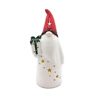 Wizardi 12" Ceramic Christmas Gnome with Gift 