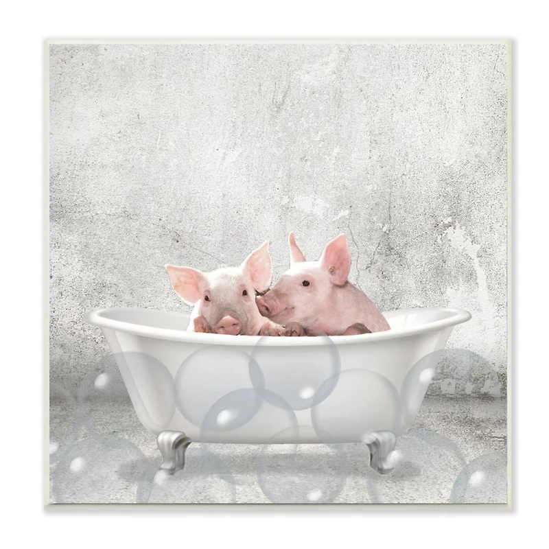 Stupell Industries Baby Piglets Bath Time Cute Animal Design,12" x 12"