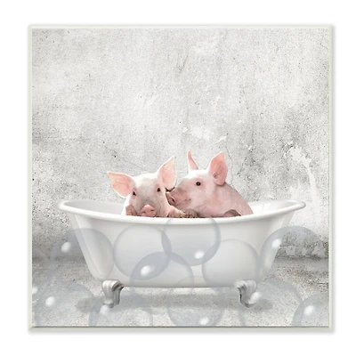 Stupell Industries Baby Piglets Bath Time Cute Animal Design,12" x 12"