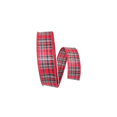 JAM Paper 1.5" x 20yd. Heavy Twill Wired Edge Plaid Ribbon