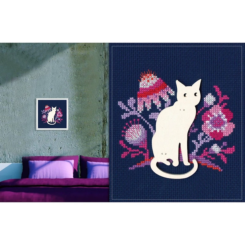 RTO Cat with Pink Flowers Cross Stitch Kit