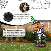 Glitzhome® 6ft. Lighted Halloween Jack-O'-Lantern Skeleton Rotating Inflatable Décor