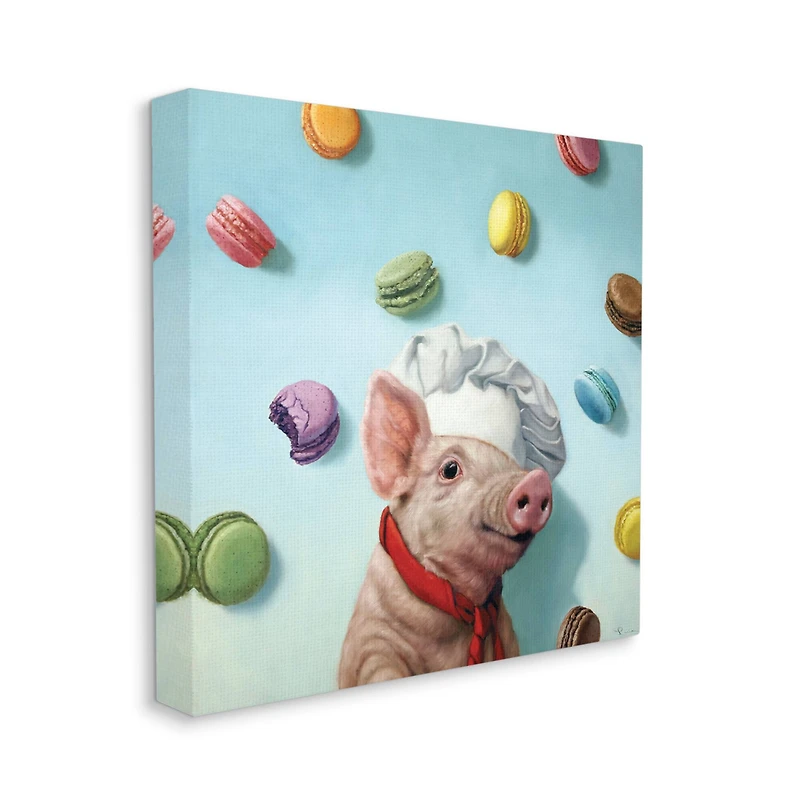Stupell Industries Adorable Pig Chef with Playful Macarons Canvas Wall Art