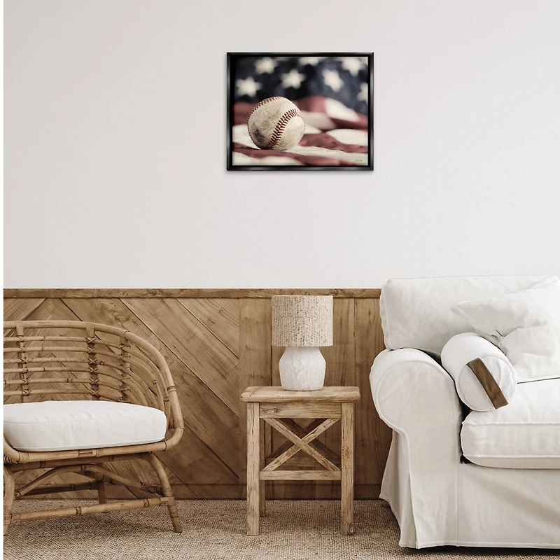Stupell Industries Baseball & American Flag Floater Framed Art