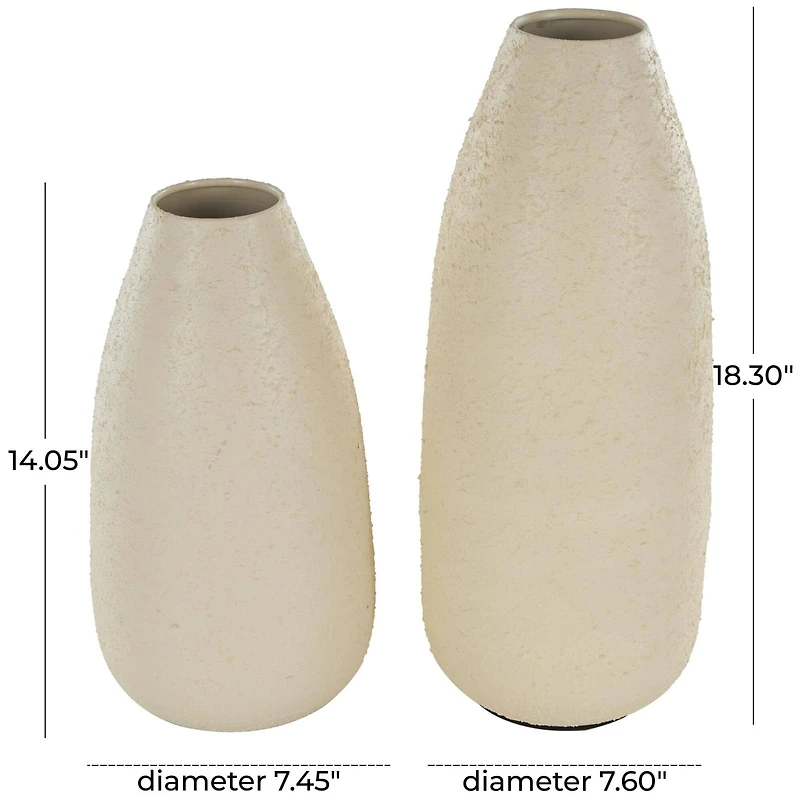 Cream Minimalistic Distressed Textured Metal Vase Set