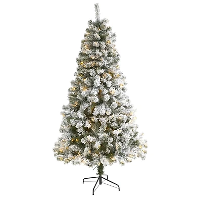 6ft. Pre-Lit Flocked West Virginia Fir Artificial Christmas Tree, Clear LED Lights