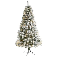 6ft. Pre-Lit Flocked West Virginia Fir Artificial Christmas Tree, Clear LED Lights