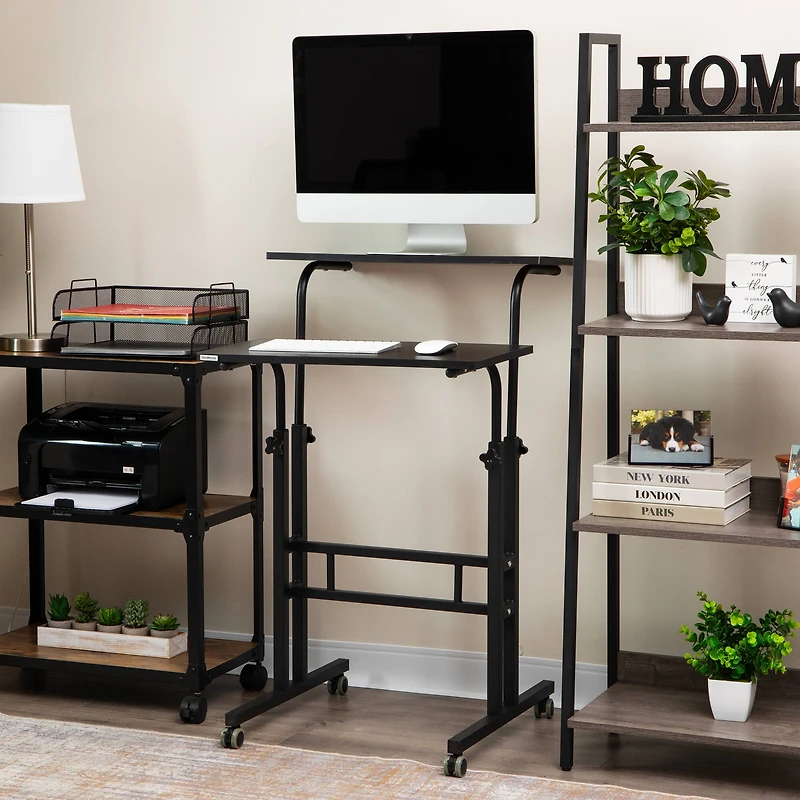 Mind Reader Black Mobile Sitting or Standing Desk