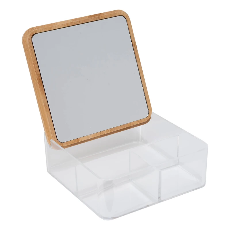 Simplify Bamboo Lid & Mirror Clear 3 Compartment Organizer