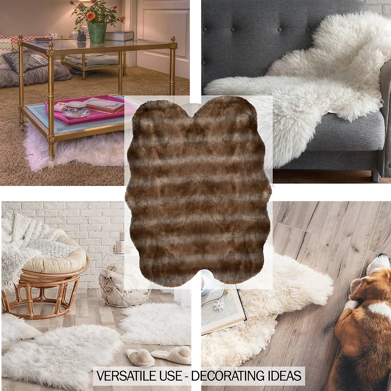 Hastings Home Brown Faux Sheepskin Fur Rug, 4ft. x 5ft.