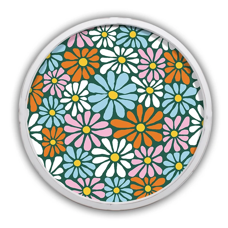 Hippie Floral Pattern 20" x 20" Round White Framed Print