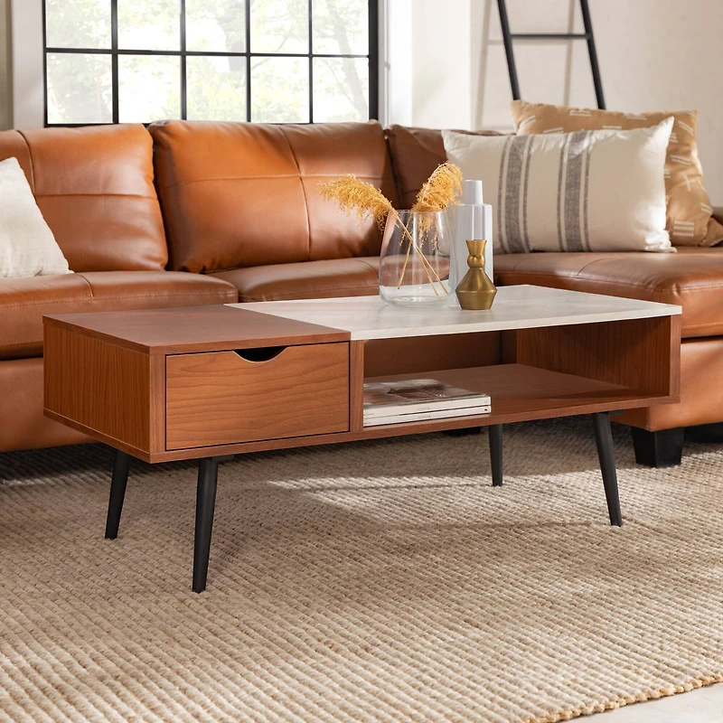 Acorn Mid Century Modern Faux Marble Coffee Table